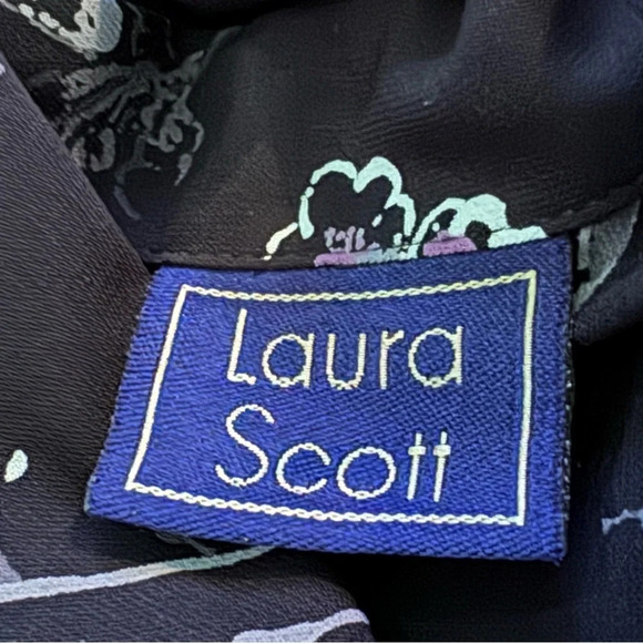 Laura Scott 10 Medium Shirt Top Black Floral Long Sleeve V Neck Button Up Women - Picture 5 of 7